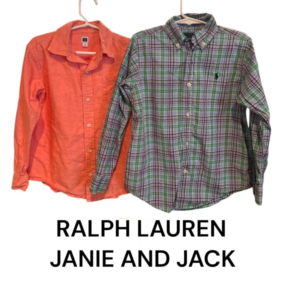 Lot 2 authentic Ralph Lauren & Janie and Jack designer button down boys shirts 6